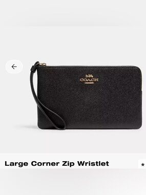 Coach Black Pebbled Leather Zip Wristlet with Gold Logo